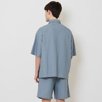 Men Oversized Ribstop Shirt - Dusty Blue - SM2511179A