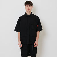 Men Oversized Ribstop Shirt - Black - SM2511179B