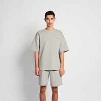 Men Printed Oversized Tee - Melange Grey - SM2511192B