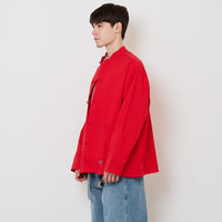 Men Oversized Nylon Tang Suit Shirt - Red - SM2512195B