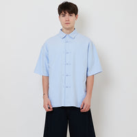Men Oversized Oxford Tang Suit Shirt - Light Blue - SM2512198A