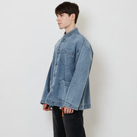 Men Oversized Denim Tang Suit Jacket - Light Blue - SM2512216A