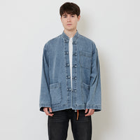 Men Oversized Denim Tang Suit Jacket - Light Blue - SM2512216A