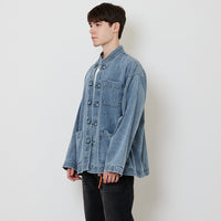 Men Oversized Denim Tang Suit Jacket - Light Blue - SM2512216A