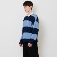 Men Oversized Polo Sweater - Blue - SM2512217A