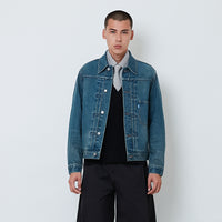Men Denim Cropped Jacket - Blue - SM2601057A