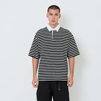 Men Oversized Stripe Polo Tee - Black - SM2602020C