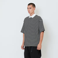 Men Oversized Stripe Polo Tee - Black - SM2602020C