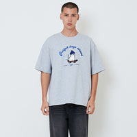 Men Embroidery Oversized Tee - Melange Grey - SM2602026C