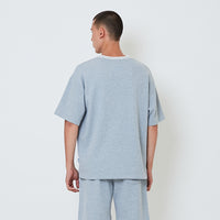 Men Embroidery Oversized Waffle Knit Top - Melange Grey - SM2602028B