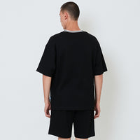 Men Embroidery Oversized Waffle Knit Top - Black - SM2602028C
