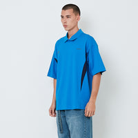 Men Printed Oversized Polo Tee - Blue - SM2603032B
