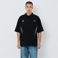Men Printed Oversized Polo Tee - Black - SM2603032C