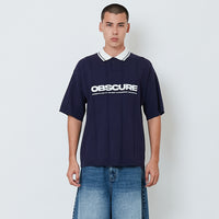 Men Embroidery Oversized Polo Top - Navy - SM2603033B