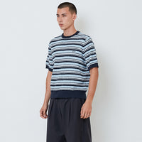 Men Oversized Stripe Sweater - Light Blue - SM2603034A