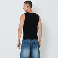 Men Ribbed Tank Top - Black - SM2603061B