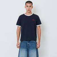 Men Printed Ringer Tee - Black - SM2603079B