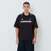 Men Printed Oversized Polo Tee - Black - SM2604044B