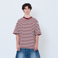 Men Oversized Stripe Tee - Maroon - SM2606099A