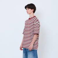 Men Oversized Stripe Tee - Maroon - SM2606099A