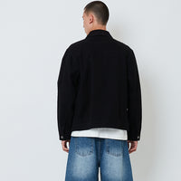 Men Corduroy Collar Twill Cropped Jacket - Black - SM2606126B