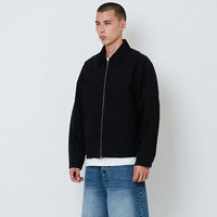 Men Corduroy Collar Twill Cropped Jacket - Black - SM2606126B