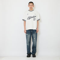 Men Straight Cut Ripped Long Jeans - Blue - SM2608088B