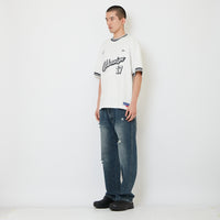 Men Straight Cut Ripped Long Jeans - Blue - SM2608088B