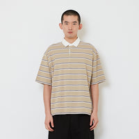Men Oversized Stripe Polo Tee - Beige - SM2608163B