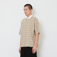Men Oversized Stripe Polo Tee - Beige - SM2608163B