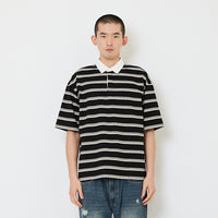 Men Oversized Stripe Polo Tee - Black - SM2608163D