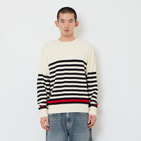 Men Oversized Stripes Sweater - Off White - SM2610204A