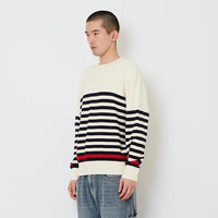 Men Oversized Stripes Sweater - Off White - SM2610204A