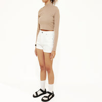 Women Stretch Denim Shorts - Off White - SW2210540A