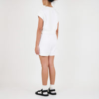 Women Elastic Waist Sweatshorts - Off White - SW2211561D