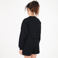 Women Cropped Long Sleeve Top - Black - SW2307078D