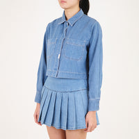 Women Cropped Shirt - Blue - SW2307082B