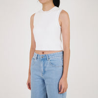 Women Knit Cropped Tank Top - Off White - SW2307139A
