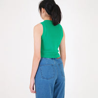 Women Knit Cropped Tank Top - Green - SW2307139C