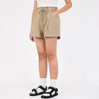 Women Elastic Waist Shorts - Coffee - SW2310135C