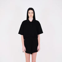 Women Pique Polo Top - Black - SW2311145D
