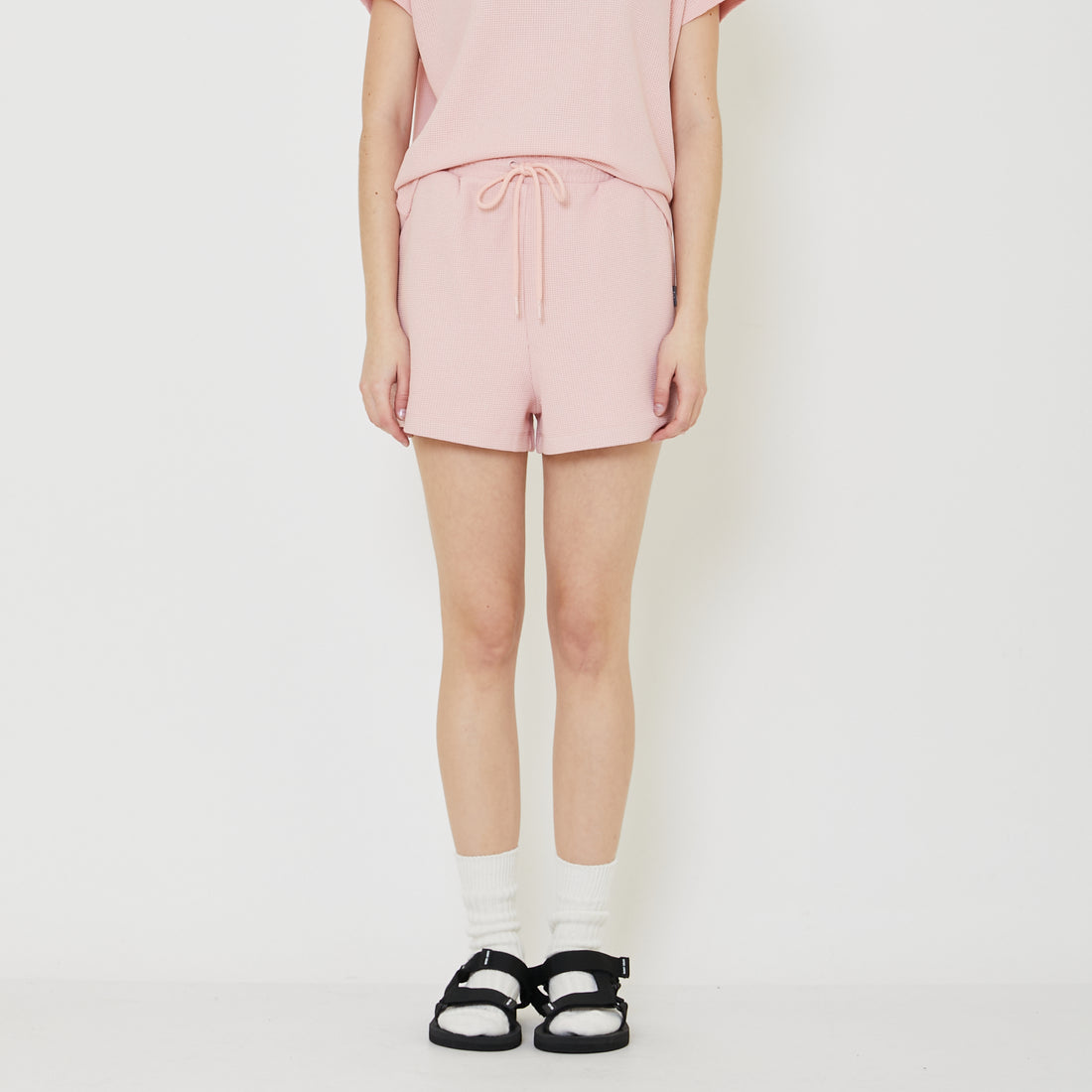 Women Waffle Knit Shorts - Dusty Pink - SW2401066A
