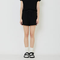 Women Waffle Knit Shorts - Black - SW2401066D