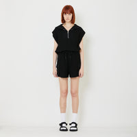 Women Waffle Knit Shorts - Black - SW2408104B