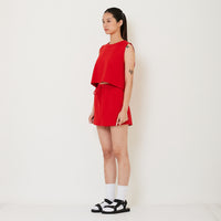 Women Combined Elastic Waist Skort - Red - SW2410159B