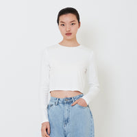 Women Long Sleeve Cropped Top - Off White - SW2501003A