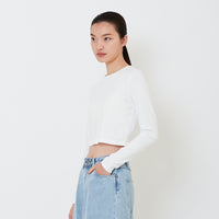Women Long Sleeve Cropped Top - Off White - SW2501003A