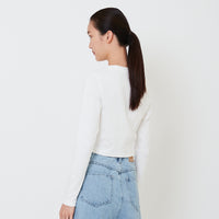 Women Long Sleeve Cropped Top - Off White - SW2501003A