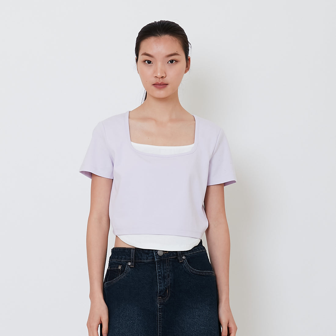 Women 2 in 1 Cropped Top - Light Purple - SW2501006B