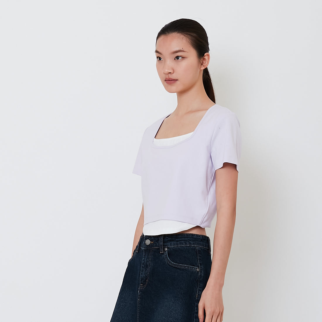 Women 2 in 1 Cropped Top - Light Purple - SW2501006B